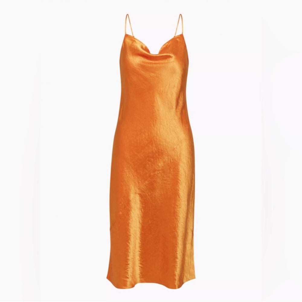 Babaton De Niro Orange Satin Slip Midi Dress